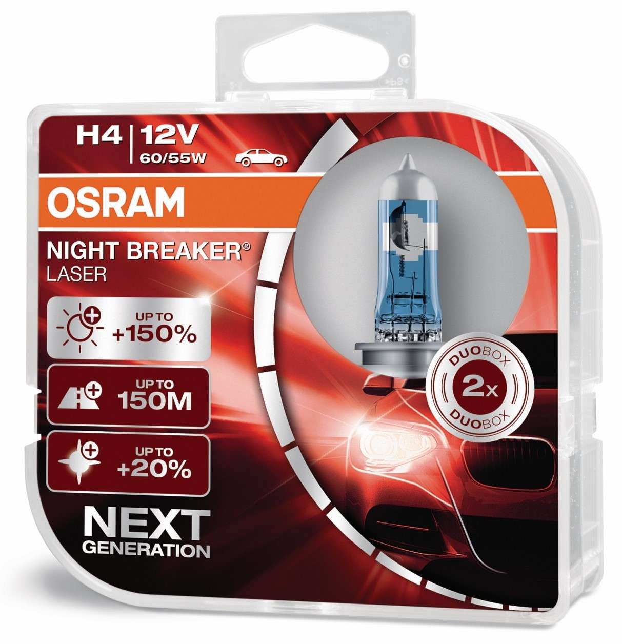 H4 55W NIGHT BREAKER® LASER +150 % 2-pack